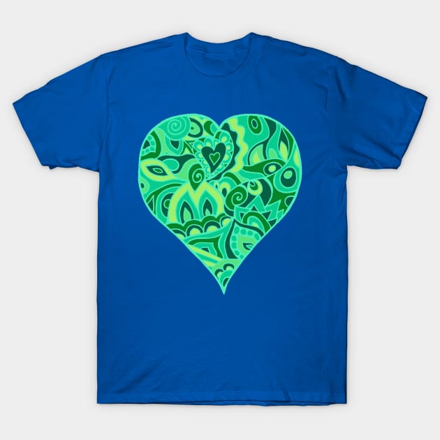 Psychedelic Heart in Shades of Green T-Shirt by TimeTravellers